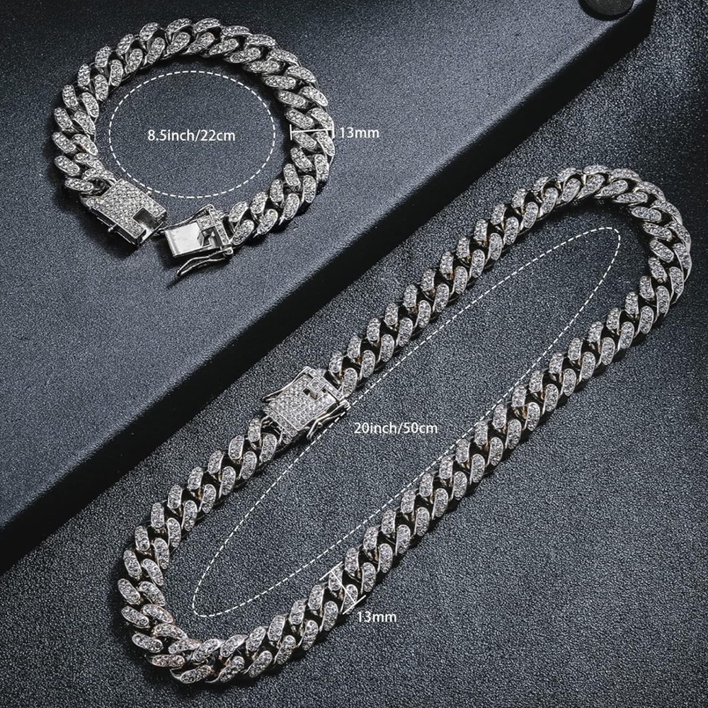 Iced out cuban link with bracelet - Picture 2 of 2